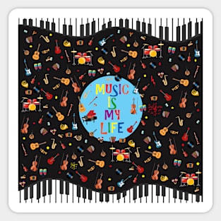 Music is my life en negro Sticker